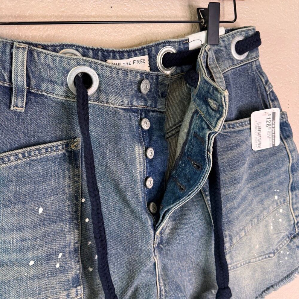 Free People Moxie Barrel Shorts We The Free Rope Tie Slouchy Blue Denim 27 NEW - Picture 5 of 14